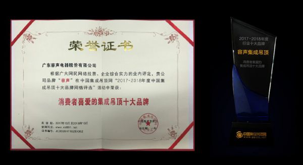 吊頂品牌榮譽|容聲蟬聯消費者喜愛的集成吊頂十大品牌獎項 吊頂品牌榮譽|容聲蟬聯消費者喜愛的集成吊頂十大品牌獎項